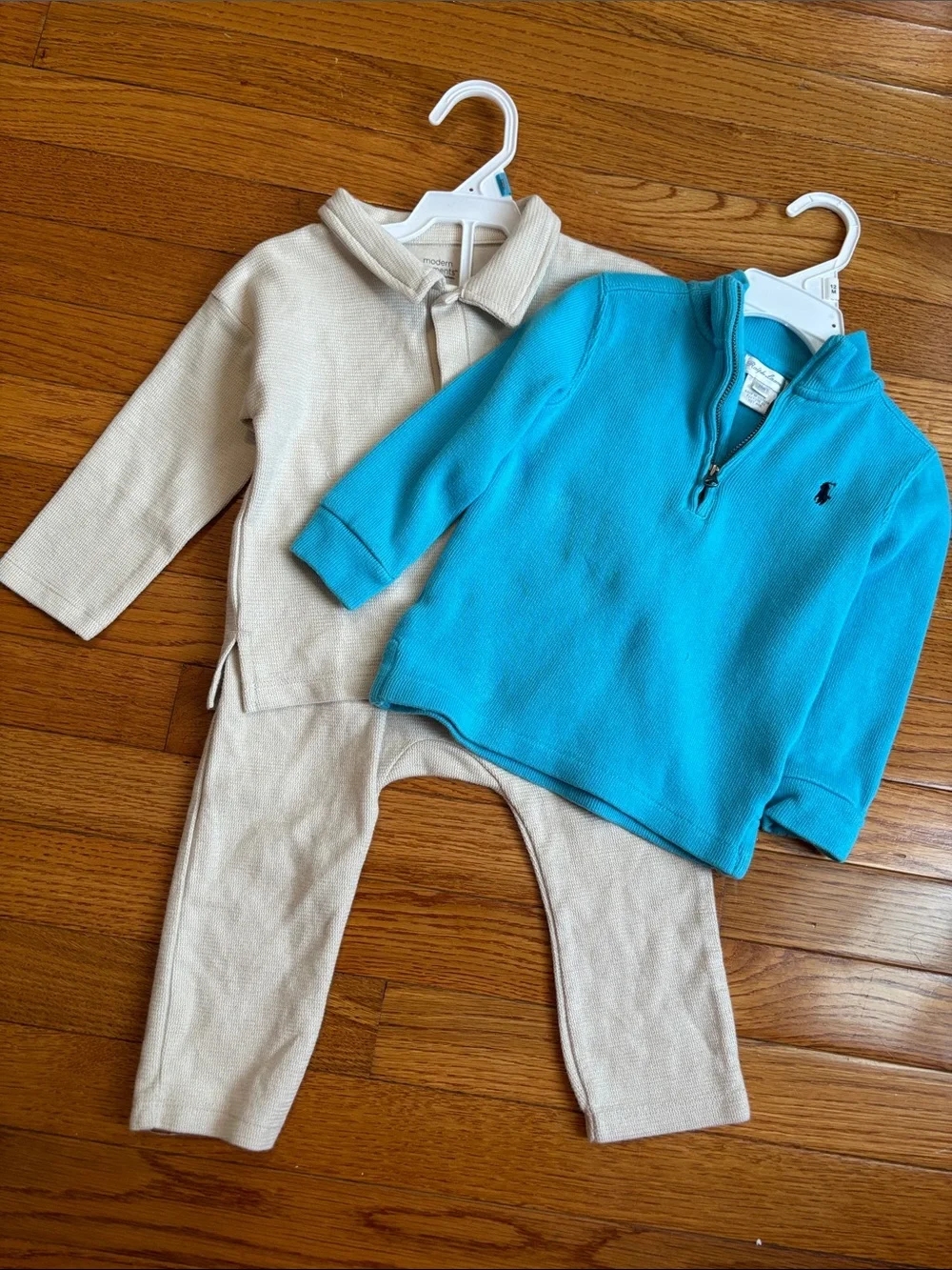 Ralph Lauren Teal Quarter-Zip Pullover with Cream Knit Set